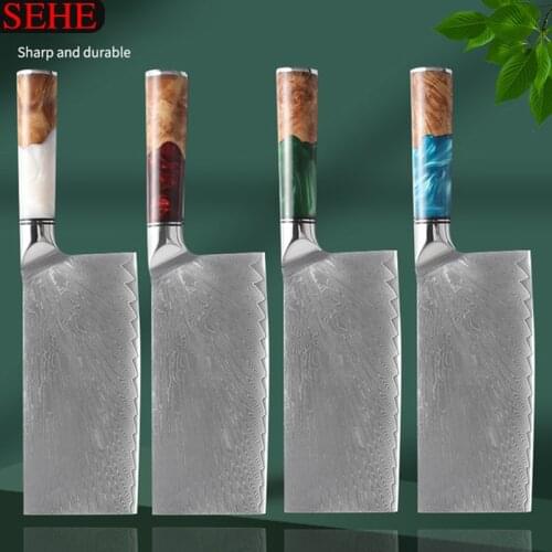 7 Inch Utility Kitchen Knife VG10 Damascus Steel Chef Knives Gift Box Cleaver Cutting Meat Chef Knife With Wooden Resin Handle