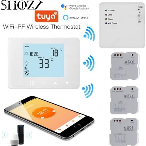 SHOJZJ Wireless Multiple Receiver WiFi & RF Temperature Controller Digital Water Heating Radiator Thermostat Work with Alexa
