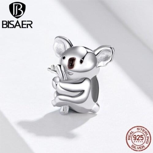 BISAER DIY Beads 925 Sterling Silver Australia Koala Beads Animal Charms fit for Women Charm Bracelets Silver 925 Jewelry EFC093