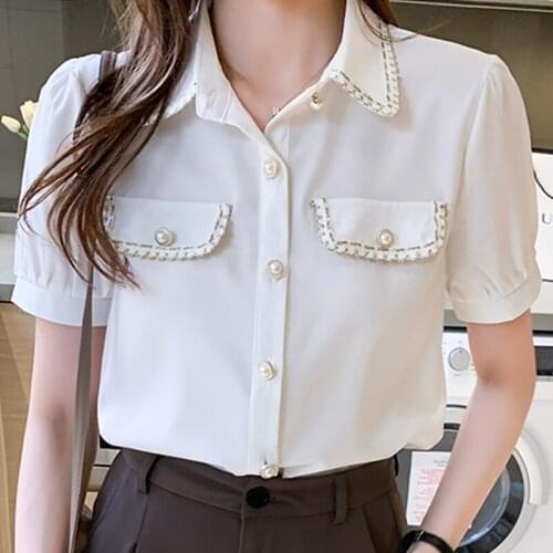 Summer Women Blouse Short Sleeve Turn Down Collar Chiffon Blouse Women Shirt Tops Blouse Women Blouses Femme Shirts Blusas E967