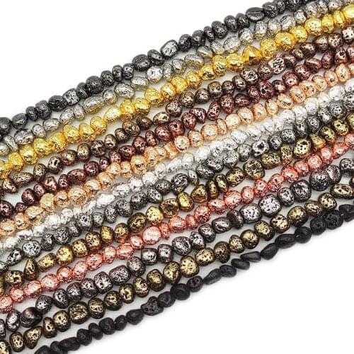 Irregular Shape Rose Gold Black Volcanics Lava Natural Stone 8~10mm Spacers Loose Beads For Jewelry Making DIY Bracelet Necklace