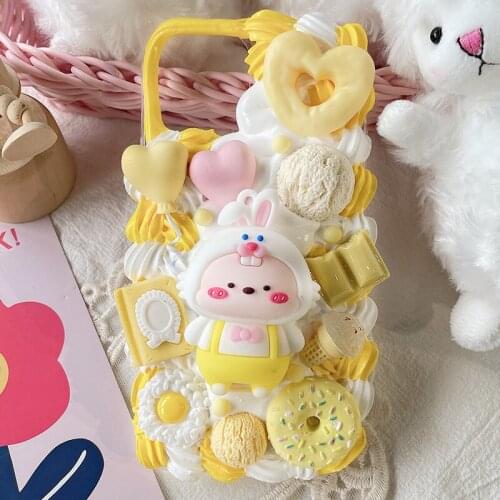 Handmade For Samsung galaxy note 20 ultra 5G case 3D Cartoon Rabbit Customized note 10 plus phone Cover note 8/9 DIY cream shell