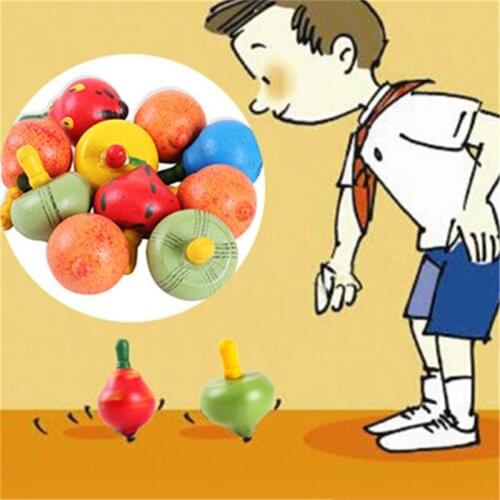 Wooden Spinning Tops Colorful Fruit Mushroom Gyroscope Kids Gift Toys