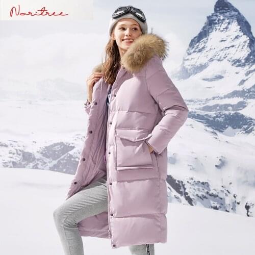 Long down coats Winter Womens Real Fur Collar Hooded Down Coat Female Thicker Warm Down Jacket Down Parkas Wy305