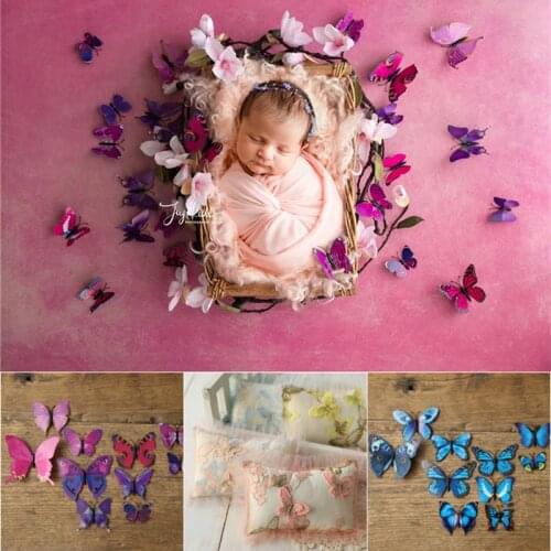 Dvotinst Newborn Baby Photography Props Handmade Embroidery Floral Butterfly Pillow Headband 2pcs Studio Shoots Photo Props