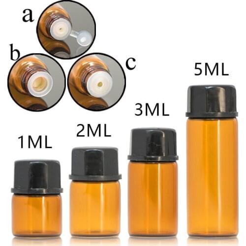 100pcs/lot 1ml 2ml 3ml 5ml Essential Oil Bottles Small Amber & Transparent Glass Sample Vials with orifice
