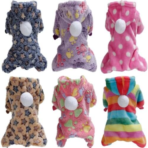 Fleece Dog Clothes Cute Cotton Plush Jumpsuit Star Footprint Printed Pet Hoodie Pet Puppy Accessories Supplies