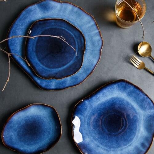 Cat Eye Blue Dish Western Ceramic Irregular Dishes Dinner Plate Dinnerware Kitchen Accessories For Steak Course Dessert Tools