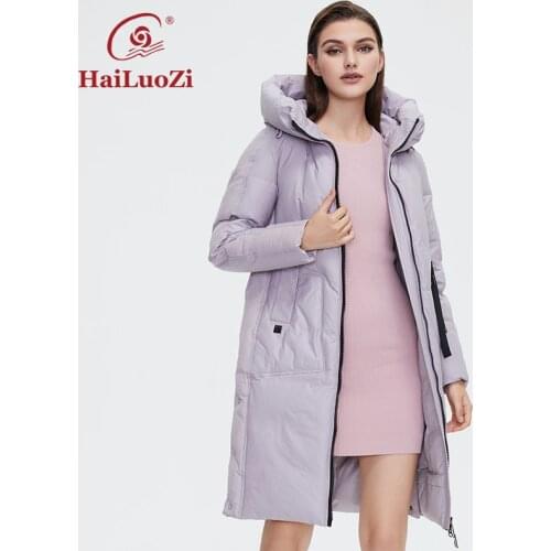HaiLuoZi 2021 Womens Winter Jacket Fashion Zipper High-quality Cotton women coat Hooded Thick Long Windproof Parka Outwear 6025
