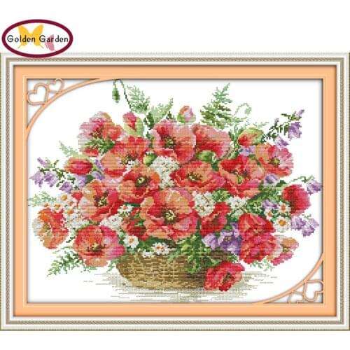 GG Poppy Basket Pattern Counted Cross Stitch 11CT14CT DIY Handicraft Cross Stitch Kit Embroidery Needlework for Home Decoration