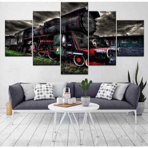 Old steam train 5 Piece HD Wallpapers Art Canvas Print modern Poster Modular art painting for living room Home Decor