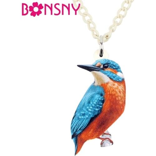 Bonsny Acrylic Alcedo Atthis Kingfisher Bird Necklace Pendant Chain Choker Collar Fashion Animal Jewelry For Women Girls Gift