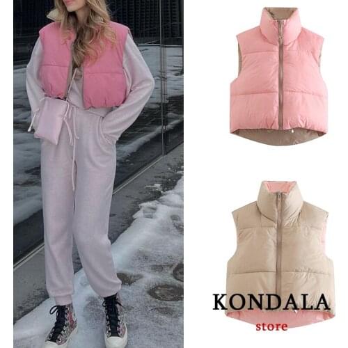 KONDALA 2021 Za Women Waistcoat Chic Pink Fashion Spring Sleeveless Jackets Women Streetwear Spring Mujer Coats Elegant Outwear