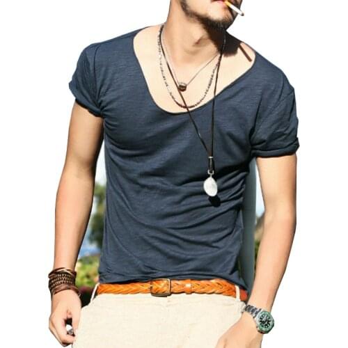 2019 Summer Men Short sleeve V Neck Slim Fit Solid Color Top Tees shirts S-XXL drop shipping ABZ245