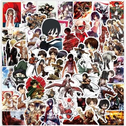 50Pcs NEW Attack on Titan Anime Sticker Cartoon Sticker for Skateboard Motorcycle ScrapbookDiy Toy Laptop Snowboard Luggage Gift