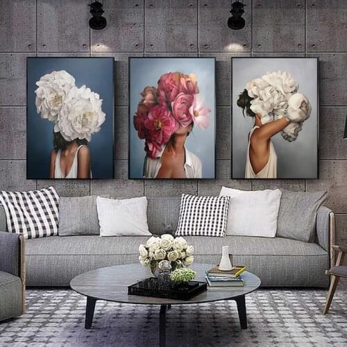 Lady and Rose Wall Picture Nordic Canvas Painting Wall Art Posters and Prints Decor for Home Decor Flower Feather Wall Posters