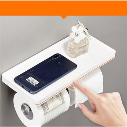 Stainless Steel+Plastic Paint Double Paper Holder Wall Mounted Bathroom Accessories Phone Rack Toilet Shelf Aluminum Material