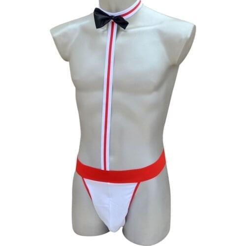 Novelty Sexy Lingerie G-string Mens Panties Men Mankini Thong Sexy Underwear Waiter Costume Bodysuit Erotic Lingerie Gay Briefs