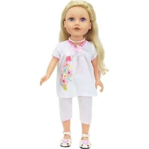 New Pattern Fashion White Nightdress + Pants Suit Fit 18 Inch American&43cm Baby New Born Doll Clothes Accessories Girls' Toys