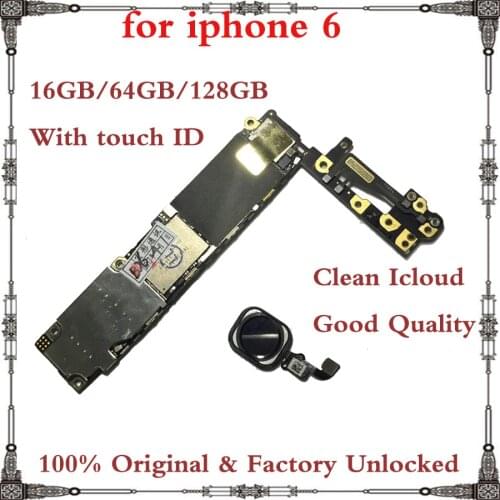 Original motherboard with clean icloud for iphone 6 Unlocked mainboard 16gb 64gb 128gb with / No touch ID tested logic board