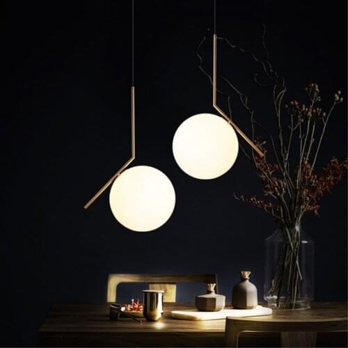 220v 110v Nordic Modern Design Glass Ball Gold Hanging Pendant Lamp Light for Living Room Loft Decor Kitchen Dining Room Bedroom