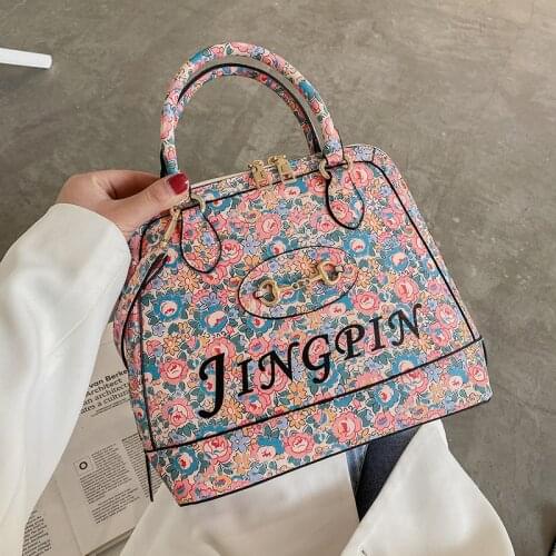 Pink INS Shell Bags Floral Lady Handbags White Designer Flower Printed Large-capacity Soft Leather Crossbody/Shoulder Bags Women