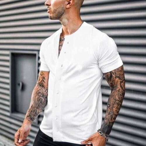 Summer Casual Slim White Shirts Men Basic Leisure Breathable Sports Top Blouse Solid Short Sleeve Streetwear Men Clothing