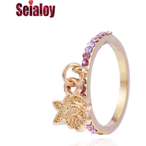 Seialoy Colorful Crystal Gold Rings For Women Girls Original Stackable Meteor Charm Ring Fit Couple Family Friend Party Jewelry