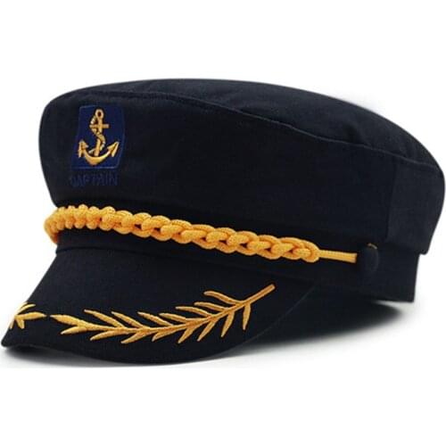 Black Adult Yacht Military Hats Boat Skipper Ship Sailor Captain Costume Hat Adjustable Cap Navy Marine Admiral For Men Women