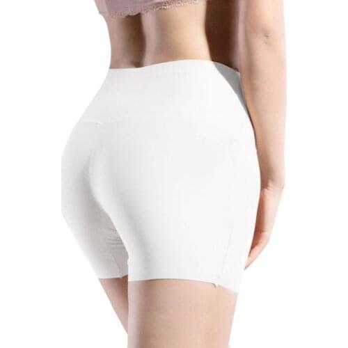 Women High Waist Ice Silk Safety Shorts Invisible Seamless Cotton Crotch Lip Boxer Brief Underwear Solid Color Stretchy Boyshort