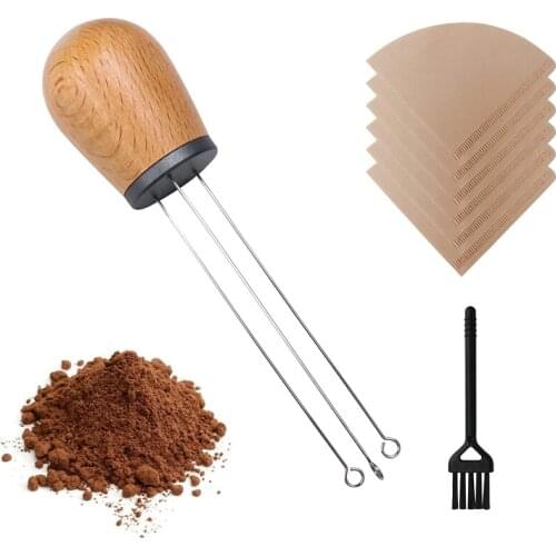 Coffee Stirrer Needle Whisk Wood Handle Pin Distributor For Tamper Stirring Distribution With Filter Paper Cleaningbrush
