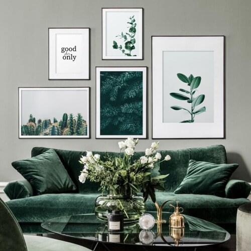 Nordic Green Leaves Cactus Canvas Painting Wall Art Quotes Posters and Prints Plant Pictures for Living Room Bedroom Home Decor