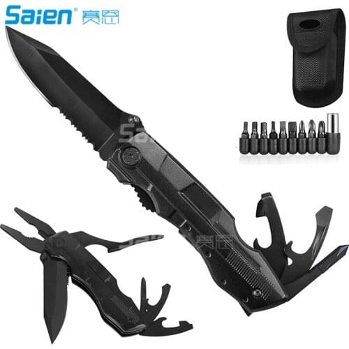 Pocket Knife Multitool Folding Knife Upgraded For Camping Fishing Hiking Outdoor EDC Tool with Pliers Screwdrivers Bottle Opener