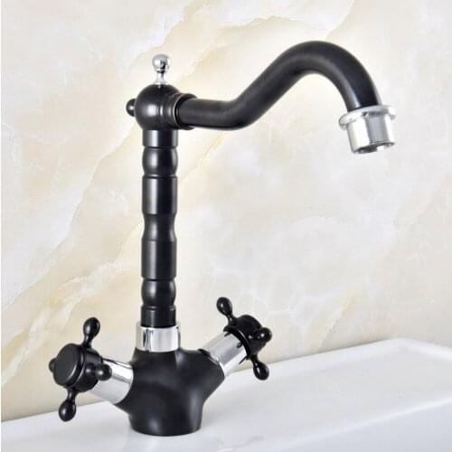 Basin Faucets Black & Chrome Brass Bathroom Sink Faucet 360 Degree Swivel Dual Handle Kitchen Washbasin Mixer Tap Nnf482