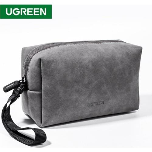UGREEN Leather Storage Bag for Earphone USB Cable Organizer Bag for Headphones Charger Cell Phones Digital Accessories Bag