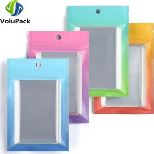 Heat Seal Smell Proof Food Bags Gradient Color Cosmetic Jewelry Zipper Pouches Eco Aluminum Foil Mylar Packaging Bags W/Window
