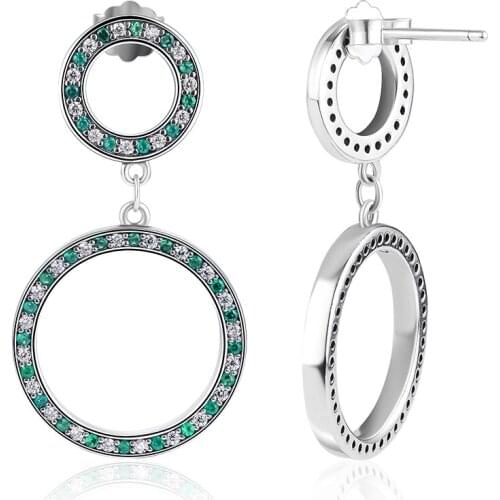 100% Sterling-Silver-Jewelry Versatility Drop Earring with Green CZ 100% 925 Silver Jewelry for Women Free Shipping