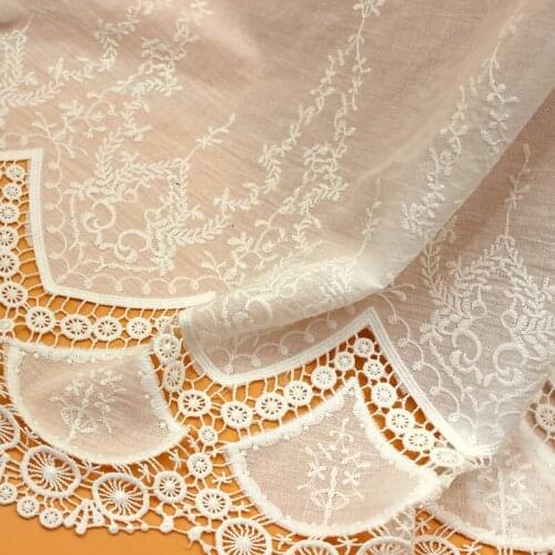 Vintage Cotton Eyelets scallop Lace Fabric French Hollow out Fabric Summer Wedding Dress fabric For DIY dress lace white 1 yard