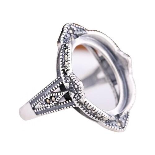 Antique Vintage 925 Sterling Silver Engagement Wedding Ring for Women 13x16mm Oval Cabochon Semi mount Ring DIY Stone