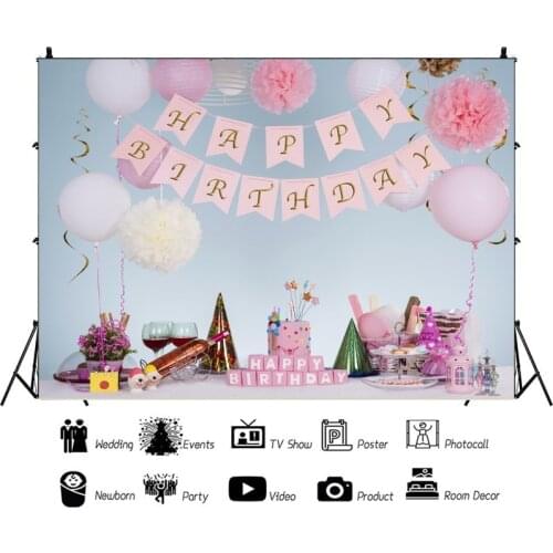 Hanging Ball Banner Celebration Hat Portrait Photography Backdrop Happy Birthday Photo Background Vinyl Photocall Booth Props