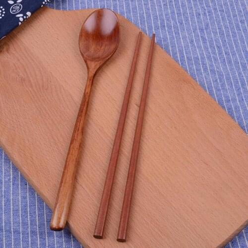 Japanese Wooden Chopsticks and Spoon Tableware Set with Cloth Bag Wedding Favors Party Gifts LX7877