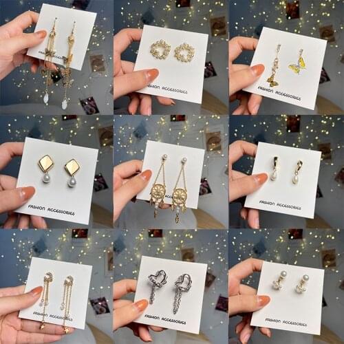 17KM Korean Butterfly Tassel Pearl Drop Earrings For Women Fashion Geometric Gold Moon Star Dangle Earrings Gifts Jewelry