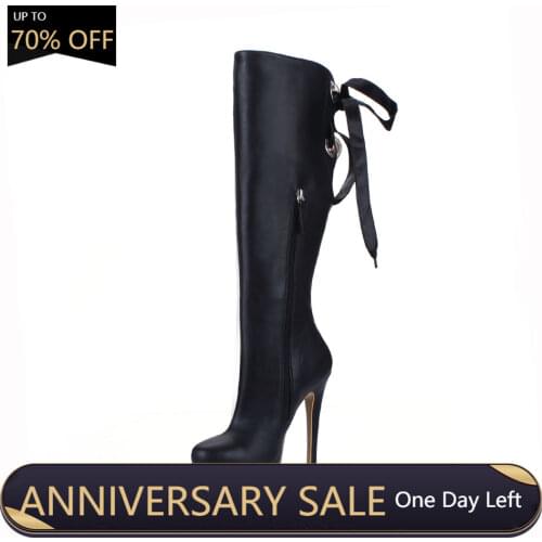 Sexy Party Stiletto High Heel Platform Riband Women Knee-High Boots Rodilla Botas Mujer Tacon Alto Aguja Langschaft YJ3463BT-X2