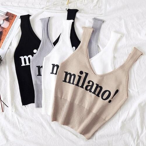 Tops Female Sexy Crop Top Fashion Lettering milano Camisoles Lady Chic White Crop Top Femme Summer Knit Tank Tops women y2k tops