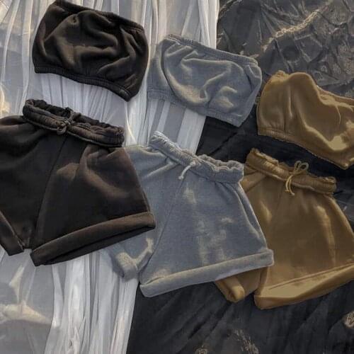 Casual Sportswear Two Piece Sets Women Sleeveless Top+Drawstring Shorts Matching Set Outfits Crop Top Biker Shorts Tracksuit