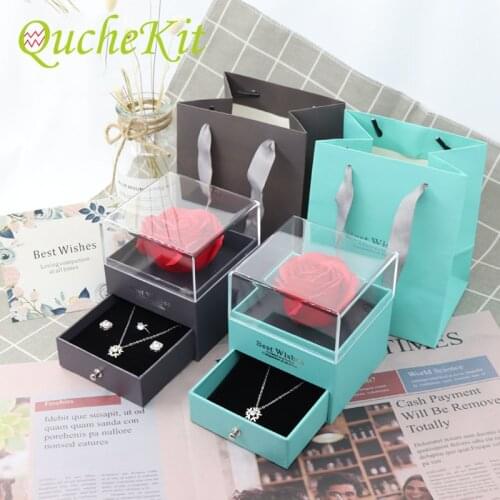 1 Rose Gift Box Artificial Flower Box+Carry Bag Ring Jewelry Storage Box Christmas Valentines Day Mom Wedding Girlfriend Gifts