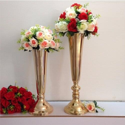 10pcs/lot gold wedding table centerpiece 49cm/19.3inch tall wedding party road lead table flower vase wedding decoration