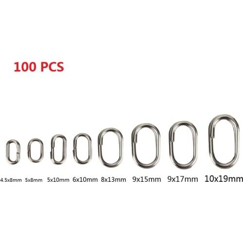 100pcs/lot Stainless Steel Fishing Split Rings Double Oval Loop Swivel Connectors Snap Lure Hook Connectors Fishing Tackle Kits