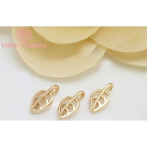 6PCS 6x11MM 24K Champagne Gold Color Plated Brass Tree Leaf Leaves Charms Pendants High Quality Jewelry Accessories