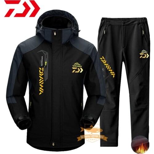 2021 Daiwa Men Fishing Jacket Autumn Winter Waterproof Warm Breathable Jacket Fleece Pants Outdoor Sport Hiking Fishing Suits